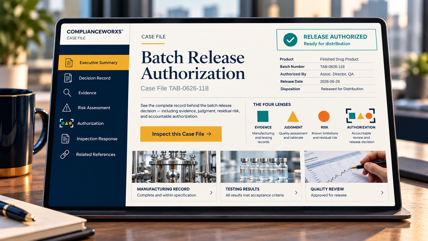 Batch Release Authorization Case File shown on a laptop