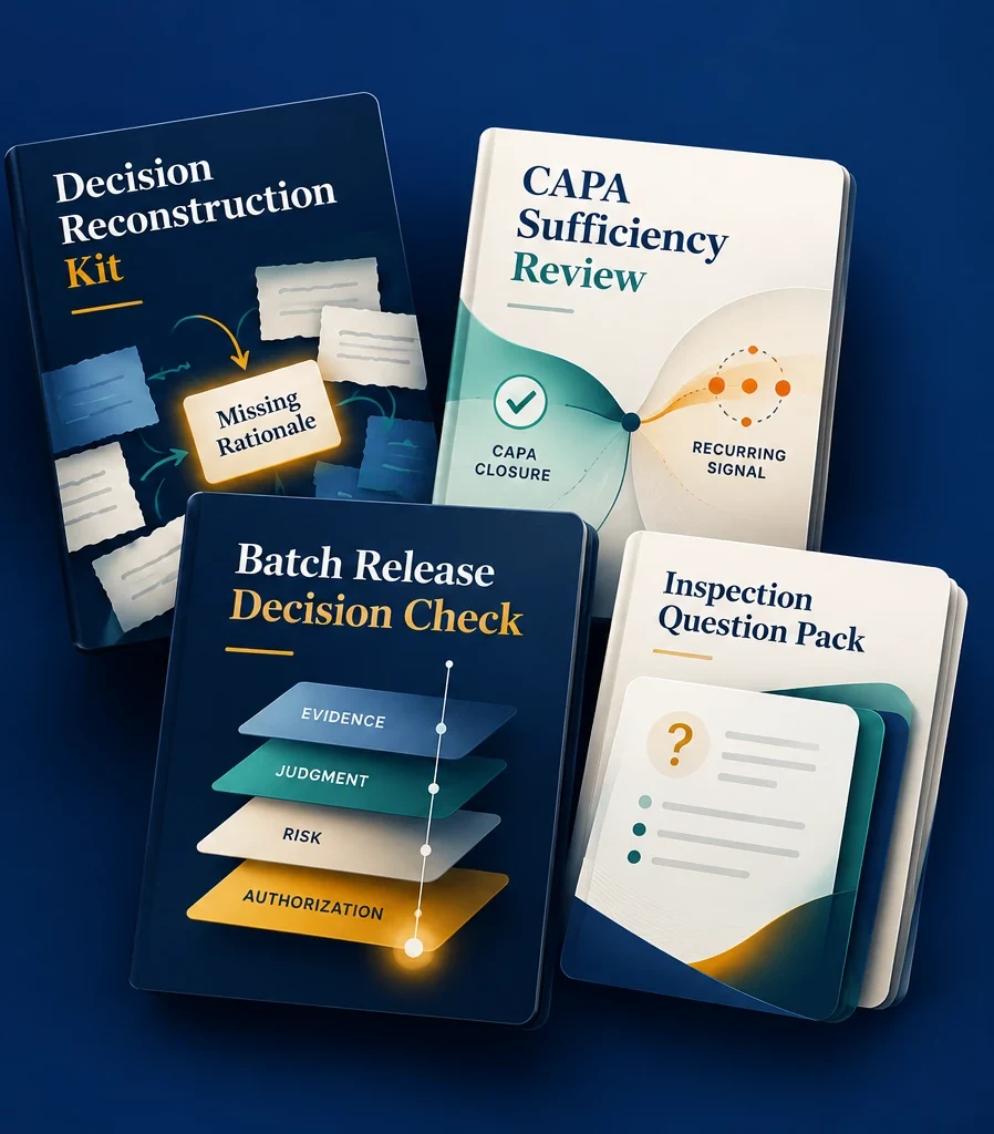 The Decision Reconstruction Kit, CAPA Sufficiency Review, Batch Release Decision Check and Inspection Question Pack