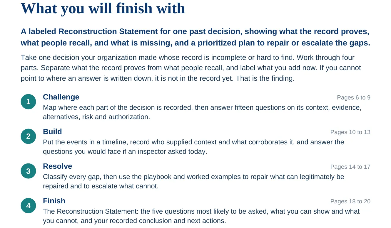 Decision Reconstruction Kit: what you finish with