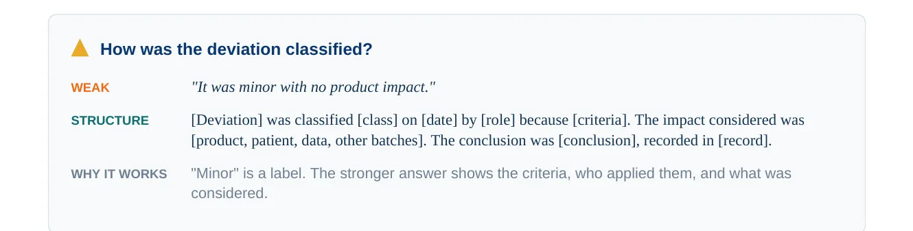 Deviation Decision Check: A weak answer, and its structure
