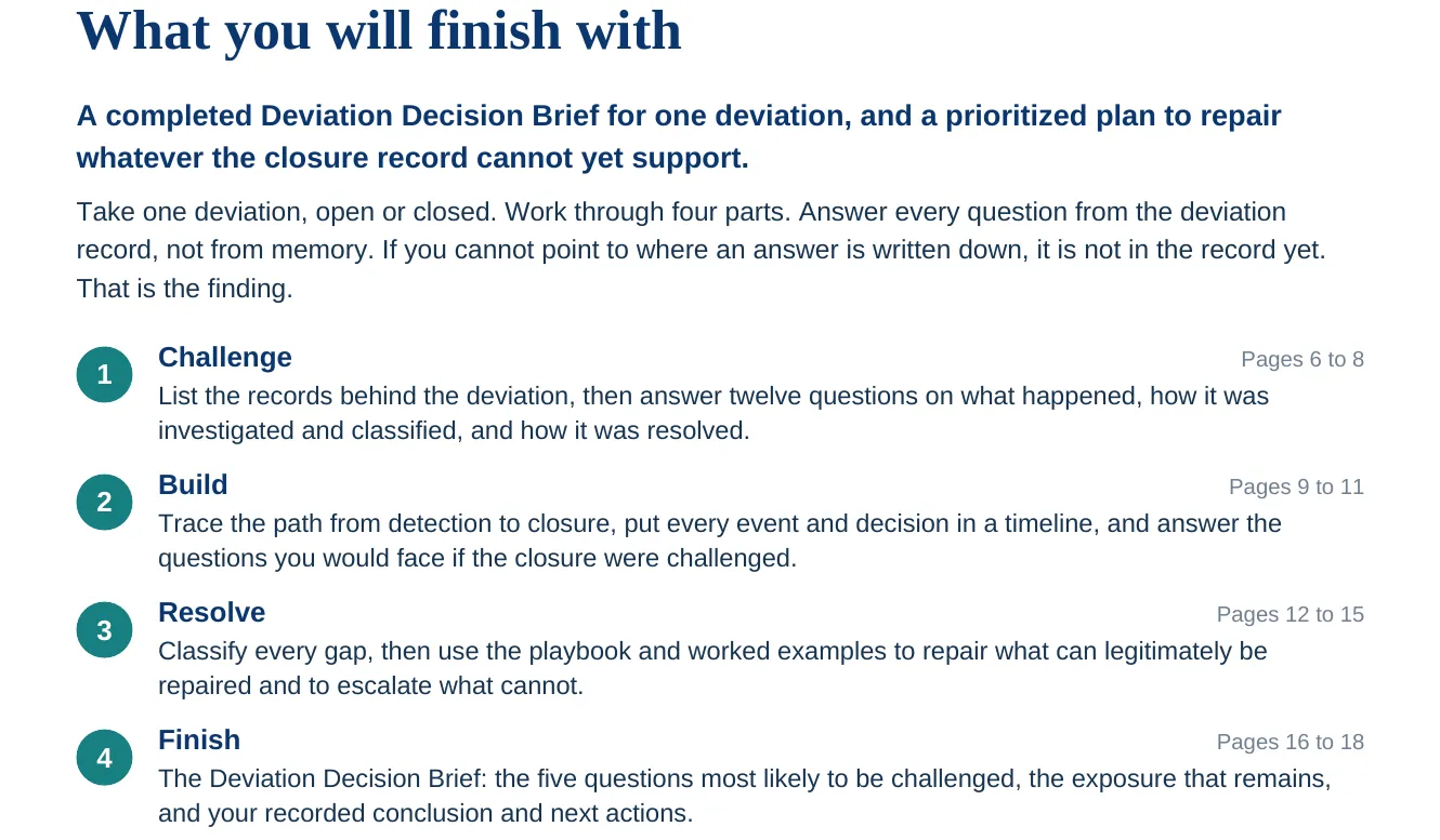 Deviation Decision Check: what you finish with