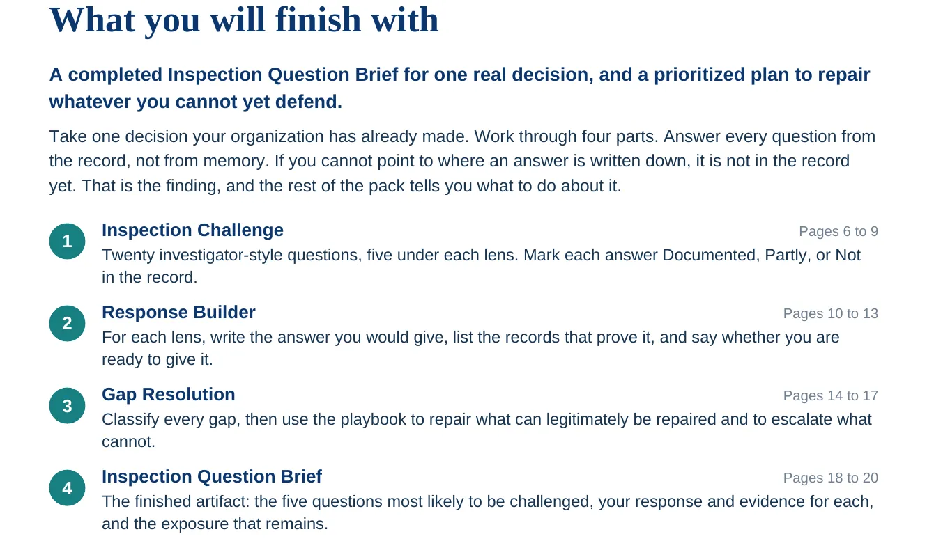 Inspection Question Pack: what you finish with